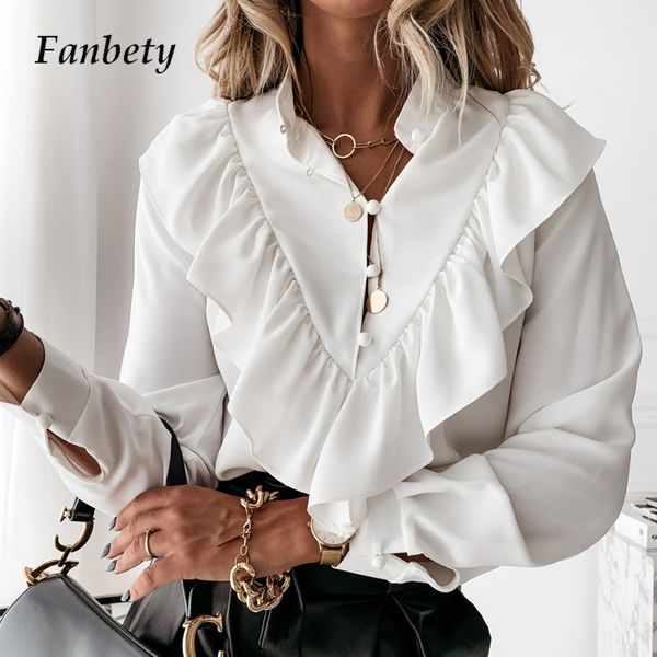 casual solid color button ladies office stand long sleeve ruffle blouse shirt 2021 autumn women dots white black shirt blusa
casual solid color button ladies office stand long sleeve ruffle blouse shirt 2021 autumn women dots white black shirt blusa
