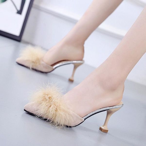 thin heels cover toe slippers soft female shoes slides flock shallow fur flip flops fashion med heeled mules fringe comfort 2021, Black
thin heels cover toe slippers soft female shoes slides flock shallow fur flip flops fashion med heeled mules fringe comfort 2021, Black