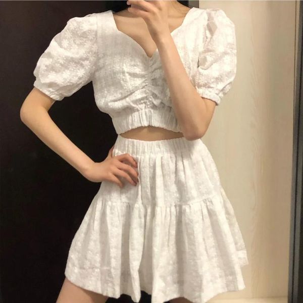 summer hollow embroidery set women's suits cotton v-neck puff sleeve + puffy short skirt 2 piece two dress, White
summer hollow embroidery set women's suits cotton v-neck puff sleeve + puffy short skirt 2 piece two dress, White