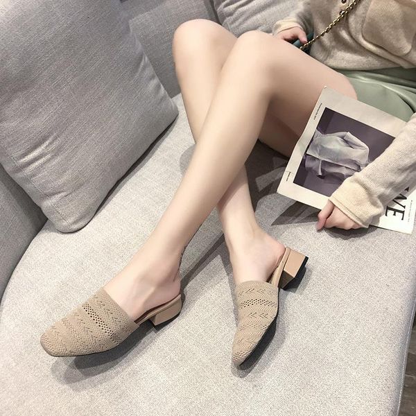 slippers 2021 summer autumn sandals and fashion flat bottom baotou half women wear square head women's shoes, Black 
slippers 2021 summer autumn sandals and fashion flat bottom baotou half women wear square head women's shoes, Black