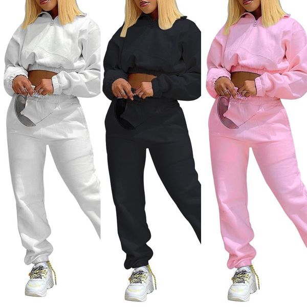 women's two piece pants 2 pcs women solid color outfits adults long sleeve zip crop + with pockets drawstring, White
women's two piece pants 2 pcs women solid color outfits adults long sleeve zip crop + with pockets drawstring, White