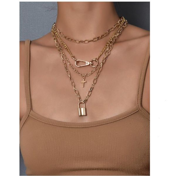 american fashion multi - layered necklace punk cross lock pendant clavicle chain for woman necklaces, Silver
american fashion multi - layered necklace punk cross lock pendant clavicle chain for woman necklaces, Silver