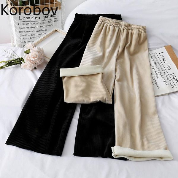 women's pants & capris korobov korean solid high waist loose casual velour wide leg vintage winter women trousers 79516, Black;white
women's pants & capris korobov korean solid high waist loose casual velour wide leg vintage winter women trousers 79516, Black;white