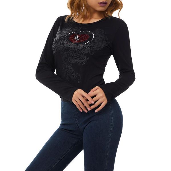 women's t-shirt women\u2021s casual long sleeve fashion heart drilling printed round neck slim fit, White
women's t-shirt women\u2021s casual long sleeve fashion heart drilling printed round neck slim fit, White