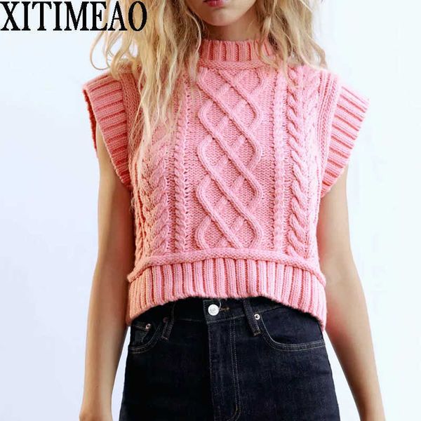 za women sweet fashion cable knitted cropped vest sweater vintage high neck sleeveless female waistcoat chic 210602, White;black
za women sweet fashion cable knitted cropped vest sweater vintage high neck sleeveless female waistcoat chic 210602, White;black