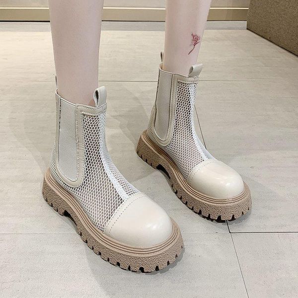 black cool boots women summer thin breathable mesh hollow 2021 fishnet short thick-soled sandals