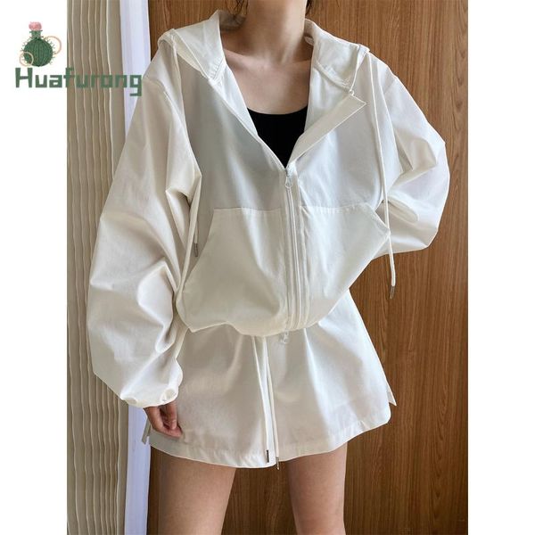 women's shorts 2021 autumn white two-piece suit jacket with short wide-leg hooded sun-protection female, White;black
women's shorts 2021 autumn white two-piece suit jacket with short wide-leg hooded sun-protection female, White;black