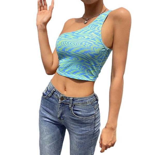 women's tanks & camis 2021 fashion women close-fitting vest, blue wavy printed pattern one-shoulder sleeveless crop, White
women's tanks & camis 2021 fashion women close-fitting vest, blue wavy printed pattern one-shoulder sleeveless crop, White