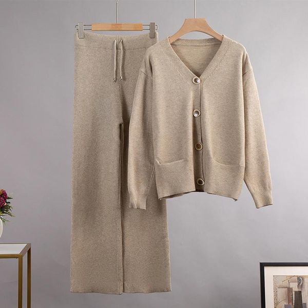 women's two piece pants loose solid knitted women sweater suits v-neck cardigan wid leg trousers set female casual autumn winter ladies, White
women's two piece pants loose solid knitted women sweater suits v-neck cardigan wid leg trousers set female casual autumn winter ladies, White
