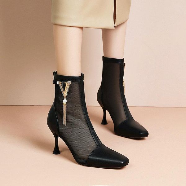 genuine leather high heels mesh boots woman fashion sandals women summer pointed toe shoes for female size 42 43, Black
genuine leather high heels mesh boots woman fashion sandals women summer pointed toe shoes for female size 42 43, Black
