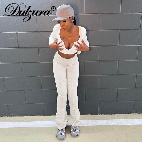 women's two piece pants dulzura 2021 autumn winter women solid 2 long sleeve zipper crop bandage bell set skinny tracksuit outfits, White
women's two piece pants dulzura 2021 autumn winter women solid 2 long sleeve zipper crop bandage bell set skinny tracksuit outfits, White