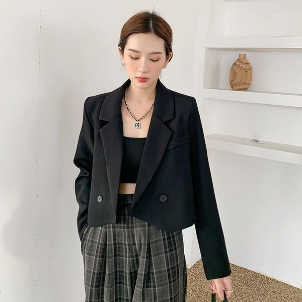 women's suits & blazers spring autumn black blazer women cropped notch collar, White;black
women's suits & blazers spring autumn black blazer women cropped notch collar, White;black