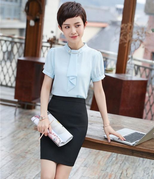 women's blouses & shirts summer two piece women suits with skirt and sets ladies light blue tie short sleeve, White
women's blouses & shirts summer two piece women suits with skirt and sets ladies light blue tie short sleeve, White