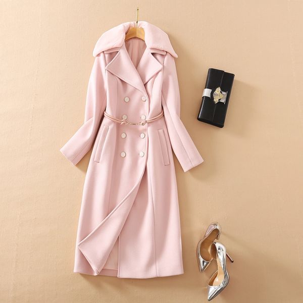 women's wool & blends european and american winter lapel long sleeve double breasted pink woolen coat hkzr, Black
women's wool & blends european and american winter lapel long sleeve double breasted pink woolen coat hkzr, Black