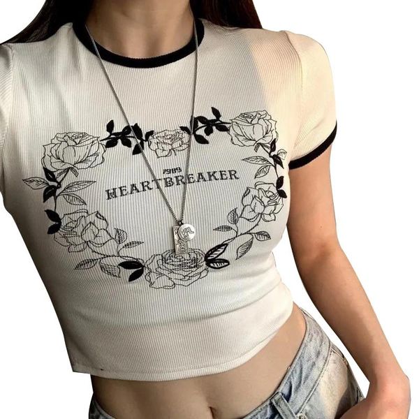 women's t-shirt 2021 style women summer crop , adults flower and letter print short sleeve round neck, White
women's t-shirt 2021 style women summer crop , adults flower and letter print short sleeve round neck, White