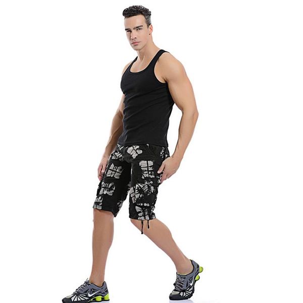 summer clothes camouflage shorts multi-pocket cotton capris men's, White;black 
summer clothes camouflage shorts multi-pocket cotton capris men's, White;black