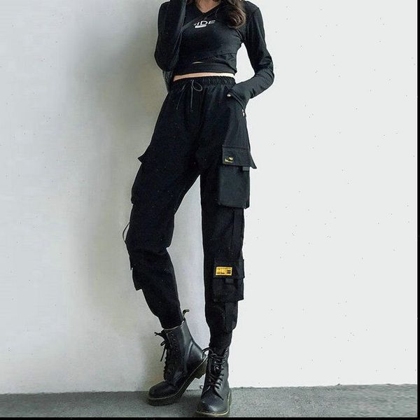 high waist cargo sportswear womens capris loose harajuku elastics trousers casual, Black;white
high waist cargo sportswear womens capris loose harajuku elastics trousers casual, Black;white