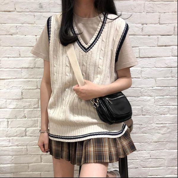 3 colors autumn and winter women sweaters preppy style v neck knitted sleeveless vest womens pullovers x973, White;black
3 colors autumn and winter women sweaters preppy style v neck knitted sleeveless vest womens pullovers x973, White;black