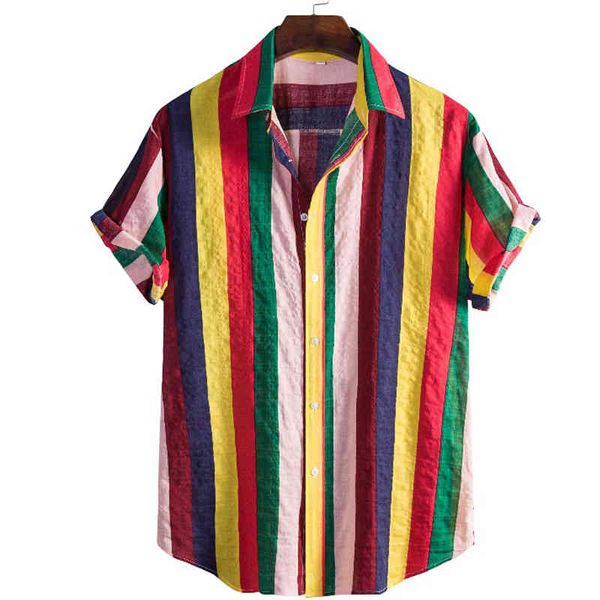 mens colorful striped print shirt short sleeve casual aloha shirts men beach hawaiian camisa summer brand oversize chemise homme 210524, White;black 
mens colorful striped print shirt short sleeve casual aloha shirts men beach hawaiian camisa summer brand oversize chemise homme 210524, White;black
