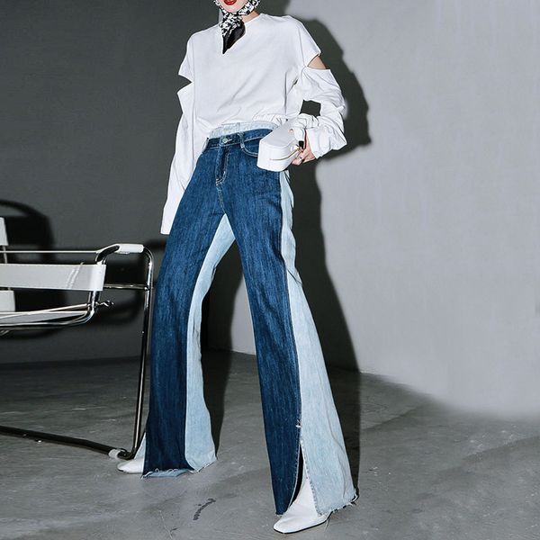 blunt contrast color joint division leg long brim high waist loose women's pants fashion spring 2021, Blue
blunt contrast color joint division leg long brim high waist loose women's pants fashion spring 2021, Blue