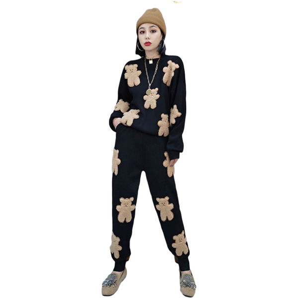 spring autumn women fashion long sleeve bear patch golden velvet 2 piece sets + casual little feet pants female outfits h1300 women's t, Gray
spring autumn women fashion long sleeve bear patch golden velvet 2 piece sets + casual little feet pants female outfits h1300 women's t, Gray