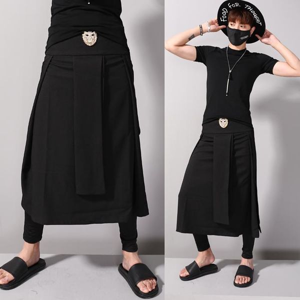 men's pants adjustable waist men casual skirt pant leopard head decoration punk hip-hop male fashion show trousers loose harem, Black
men's pants adjustable waist men casual skirt pant leopard head decoration punk hip-hop male fashion show trousers loose harem, Black
