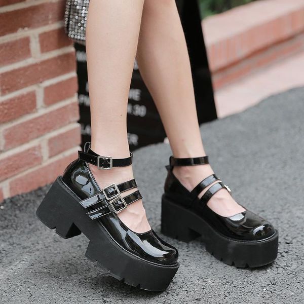 dress shoes thick-soled shallow mouth round toe high-heel patent leather thick heel buckle, Black
dress shoes thick-soled shallow mouth round toe high-heel patent leather thick heel buckle, Black
