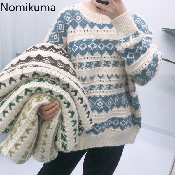 nomikuma argyle pattern sweaters women korean fashion o neck long sleeve pullovers loose casual oversized pull femme 3c700 210514, White;black
nomikuma argyle pattern sweaters women korean fashion o neck long sleeve pullovers loose casual oversized pull femme 3c700 210514, White;black