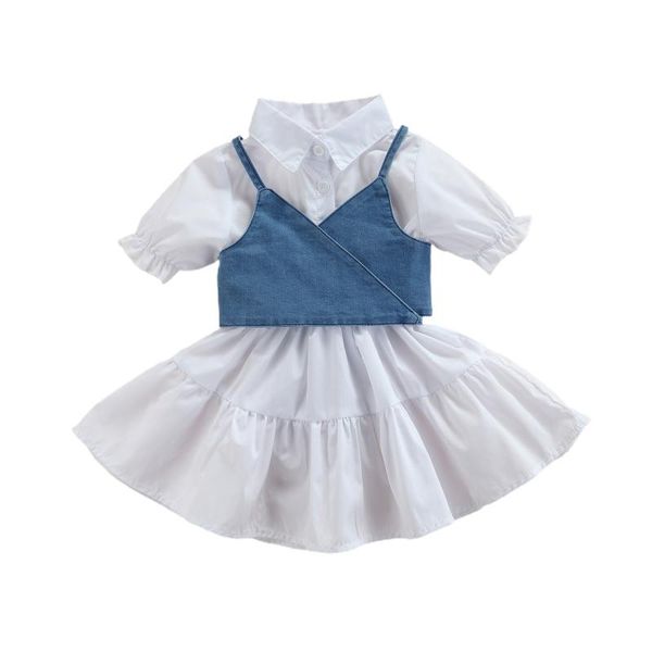 clothing sets 2021 baby short sleeve dress denim vest simple style adjustable bandage with ruffle decoration summer children's set, White
clothing sets 2021 baby short sleeve dress denim vest simple style adjustable bandage with ruffle decoration summer children's set, White