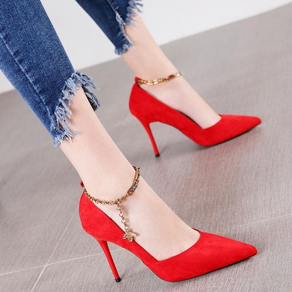 dress shoes red wedding female 2021 spring fashion pointed metal word with stiletto heels elegant shallow mouth single, Black
dress shoes red wedding female 2021 spring fashion pointed metal word with stiletto heels elegant shallow mouth single, Black