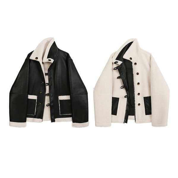 women's leather & faux mulheres de pele do falso jaqueta couro senhora casaco pelúcia cinto mulher contraste cor inverno grosso quente, Black
women's leather & faux mulheres de pele do falso jaqueta couro senhora casaco pelúcia cinto mulher contraste cor inverno grosso quente, Black