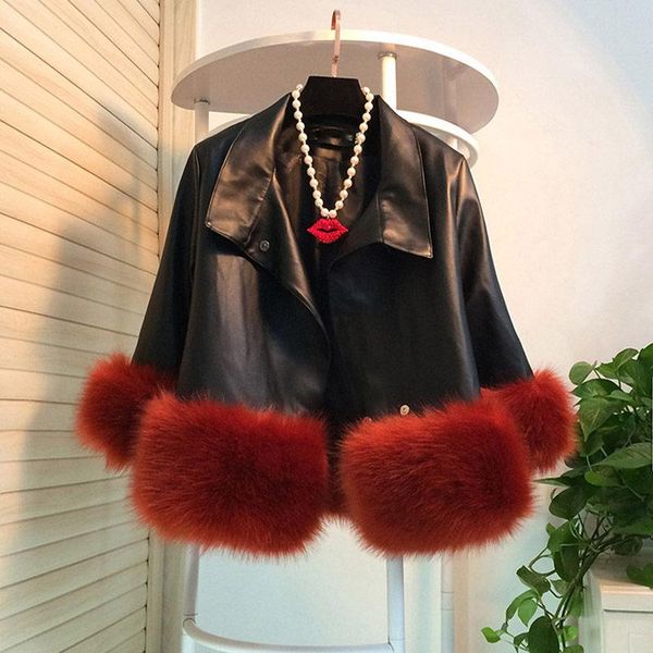 women's leather & faux 2021 arrival women pu jacket clothing fall winter loose long sleeve turn-down collar artificial fur coat f1799, Black
women's leather & faux 2021 arrival women pu jacket clothing fall winter loose long sleeve turn-down collar artificial fur coat f1799, Black