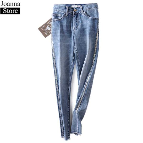 women's jeans spring shiny diamond stitching denim pants women mid waist slim nine points summer blue plus size casual trousers female
women's jeans spring shiny diamond stitching denim pants women mid waist slim nine points summer blue plus size casual trousers female