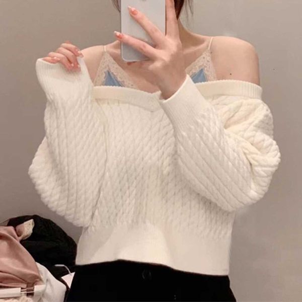 sweaters 2021 women sling patchwork sweater lady fake two-piece set lace off-shoulder v-neck long sleeve knitwear pullover, White;black
sweaters 2021 women sling patchwork sweater lady fake two-piece set lace off-shoulder v-neck long sleeve knitwear pullover, White;black