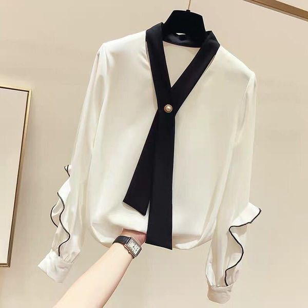 women's blouses & shirts spring and autumn fashion slim color matching v-neck long-sleeved chiffon shirt female large size s-2xlhigh qu, White
women's blouses & shirts spring and autumn fashion slim color matching v-neck long-sleeved chiffon shirt female large size s-2xlhigh qu, White