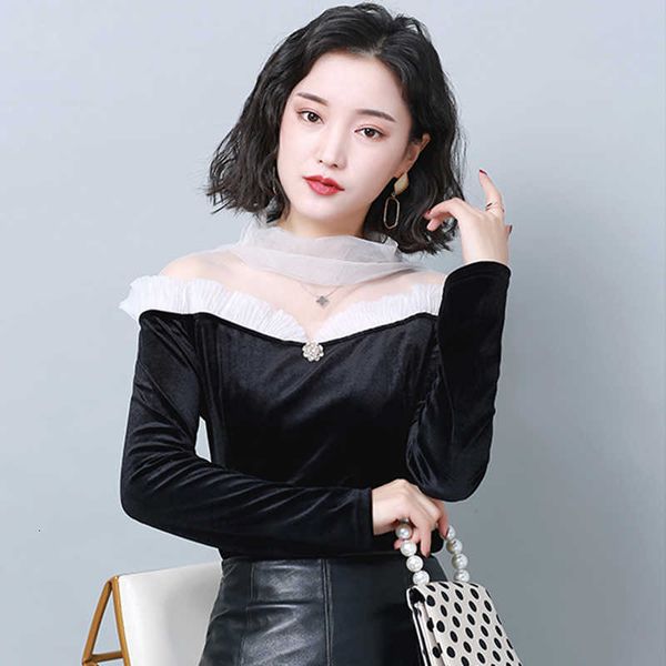 women's knits & tees mesh patchwork velvet spring blouse women ruffles long sleeve casual black office lady shirts vintage sl, White
women's knits & tees mesh patchwork velvet spring blouse women ruffles long sleeve casual black office lady shirts vintage sl, White