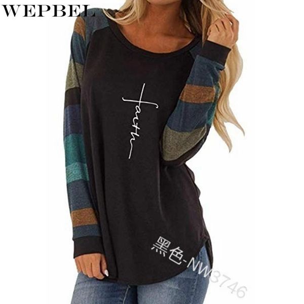 women's t-shirt wepbel long sleeve o-neck casual striped letters printed loose spring autumn stitching top, White
women's t-shirt wepbel long sleeve o-neck casual striped letters printed loose spring autumn stitching top, White