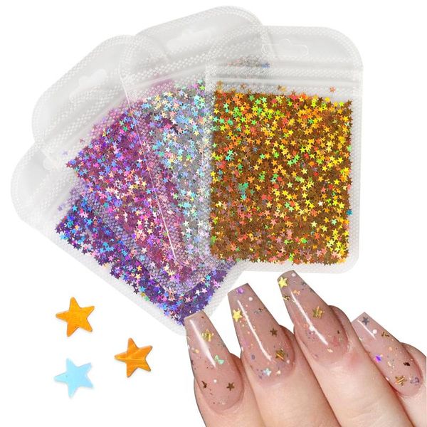nail art decorations 4 bag holographic glitter for nails set flakes five-pointed star charms design decoration accessories manicure, Silver;gold
nail art decorations 4 bag holographic glitter for nails set flakes five-pointed star charms design decoration accessories manicure, Silver;gold