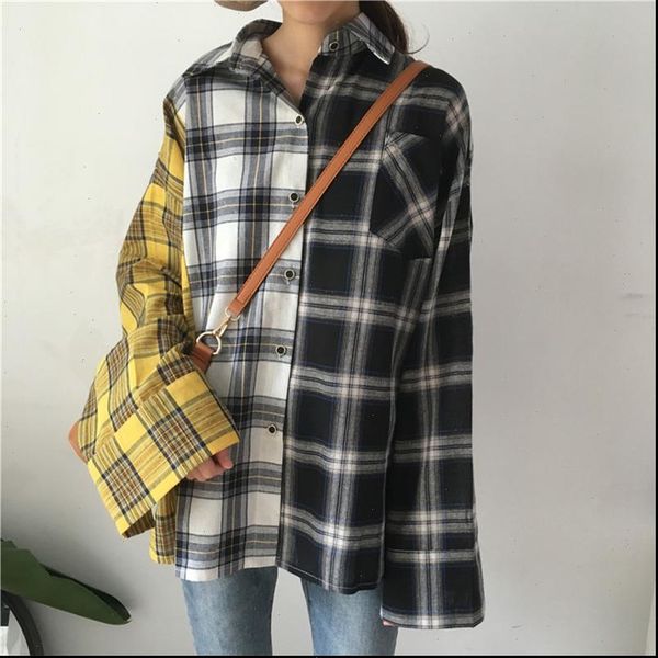 fanco plaid korea casual womens shirt fashion autumn patchwork long sleeve vintage, White
fanco plaid korea casual womens shirt fashion autumn patchwork long sleeve vintage, White