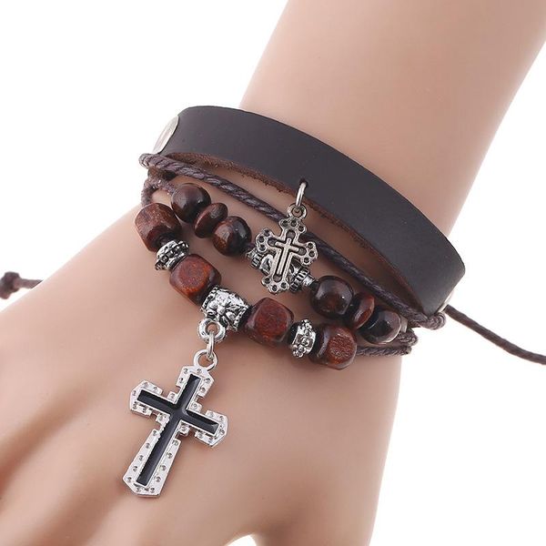 beaded, strands beaded cross leather bracelet in fashion male gift braided handmade for women, Black
beaded, strands beaded cross leather bracelet in fashion male gift braided handmade for women, Black