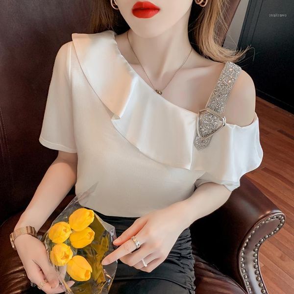 women's blouses & shirts 2021 summer design mesh short puff sleeve elastic loose one shoulder noble lady dating office shirt woman, White
women's blouses & shirts 2021 summer design mesh short puff sleeve elastic loose one shoulder noble lady dating office shirt woman, White