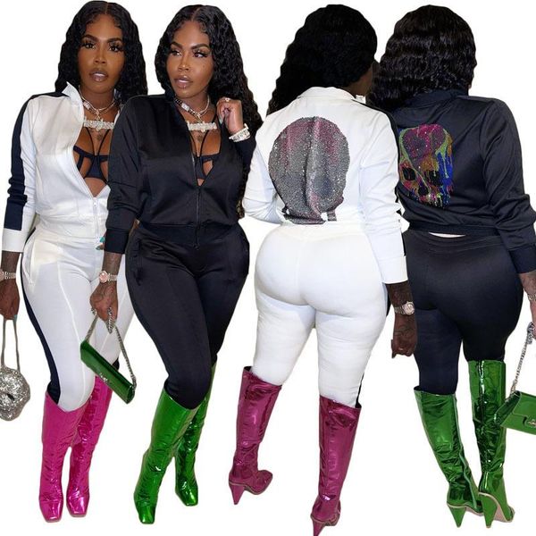women's two piece pants set women diamond skull simple sporty zipper long sleeve slim pencil outfits, White
women's two piece pants set women diamond skull simple sporty zipper long sleeve slim pencil outfits, White