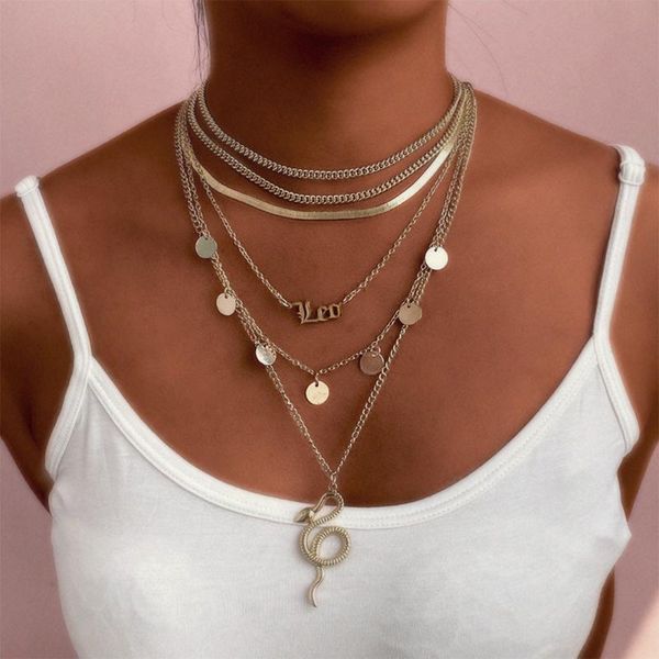 chains retro gold color snake multilayer pendant necklaces for women letter round choker 2021 fashion party jewelry gifts, Silver
chains retro gold color snake multilayer pendant necklaces for women letter round choker 2021 fashion party jewelry gifts, Silver