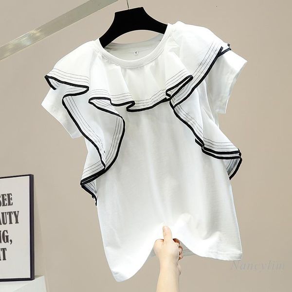 women's t-shirt fashion color contrast sweet ruffled short-sleeved women all-matching short tee female lady clothes 3rrq, White
women's t-shirt fashion color contrast sweet ruffled short-sleeved women all-matching short tee female lady clothes 3rrq, White