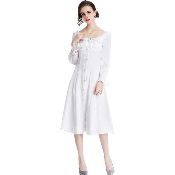 casual dresses banulin 2021 spring runway flare sleeve sweet white dress women square collar pearl buttons down split solid elegant midi, Black;gray
casual dresses banulin 2021 spring runway flare sleeve sweet white dress women square collar pearl buttons down split solid elegant midi, Black;gray