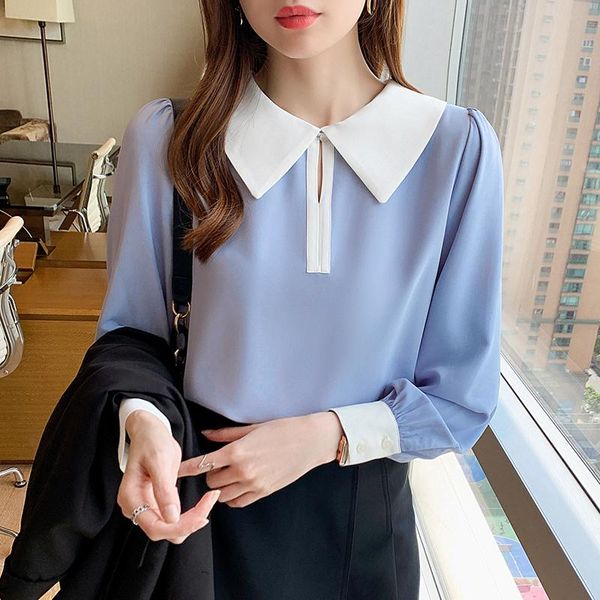 women's blouses & shirts chikichi 2021 spring and autumn korean fashion doll collar contrast stitching chiffon loose long-sleeved shirt, White
women's blouses & shirts chikichi 2021 spring and autumn korean fashion doll collar contrast stitching chiffon loose long-sleeved shirt, White