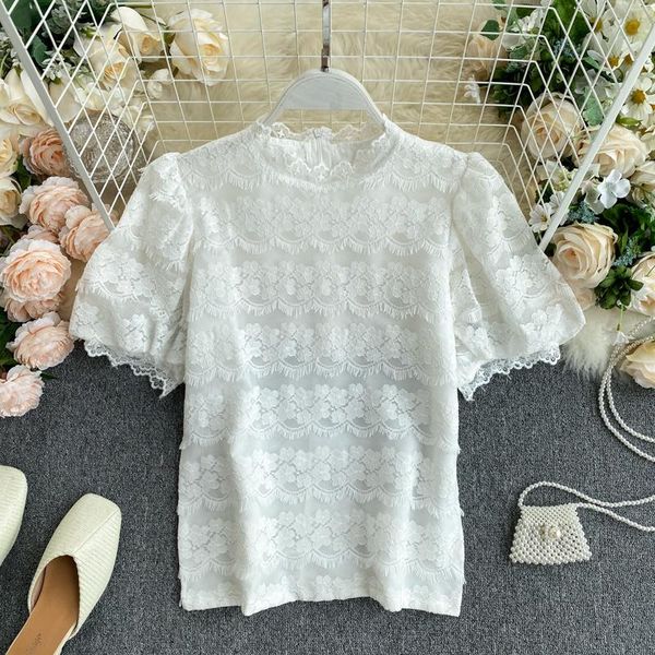 women's blouses & shirts hisuma 2021 summer female o-neck puff sleeve lace shirt chic women fairy, White
women's blouses & shirts hisuma 2021 summer female o-neck puff sleeve lace shirt chic women fairy, White