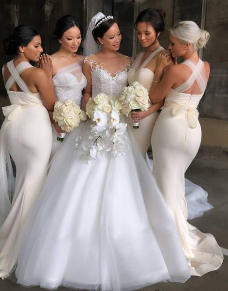 sweetheart mermaid bridesmaid dresses long sweep maid of honor dress with tulle neckline wedding party women formal gowns, White;pink
sweetheart mermaid bridesmaid dresses long sweep maid of honor dress with tulle neckline wedding party women formal gowns, White;pink