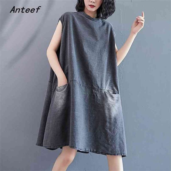 sleeveless plus size denim vintage dresses for women casual loose midi woman sun summer dress elegant clothes sundress 210517, Black;gray
sleeveless plus size denim vintage dresses for women casual loose midi woman sun summer dress elegant clothes sundress 210517, Black;gray