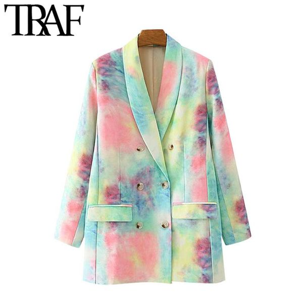 women fashion double breasted tie-dye print blazer coat vintage long sleeve pockets female outerwear chic women's suits & blazers, White;black
women fashion double breasted tie-dye print blazer coat vintage long sleeve pockets female outerwear chic women's suits & blazers, White;black